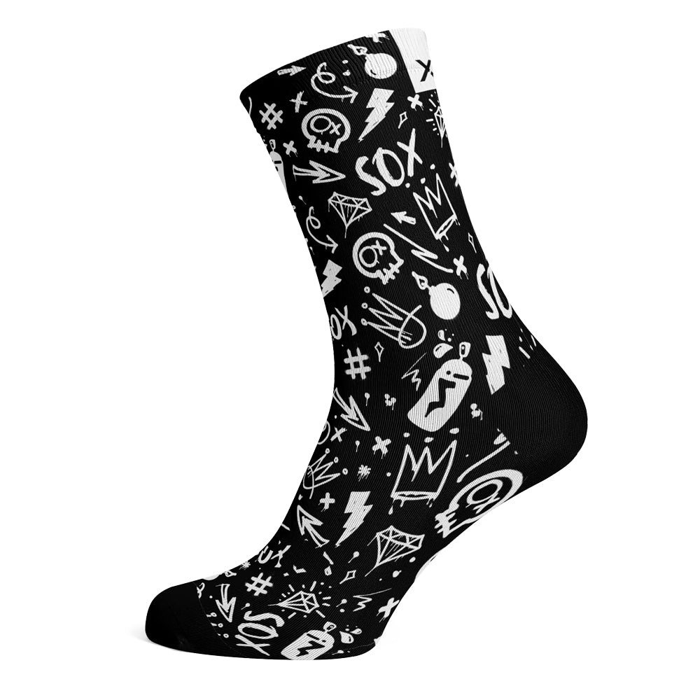 Doodle Black Crew Socks