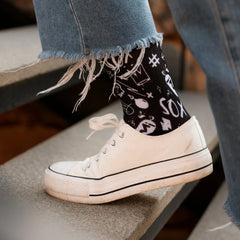 Doodle Black Crew Socks