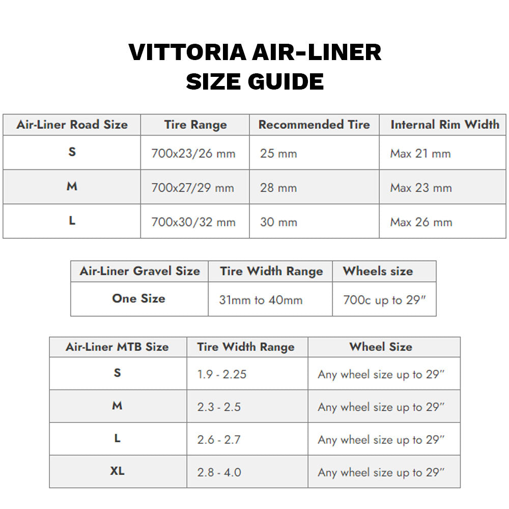 Vittoria air-liner size guide
